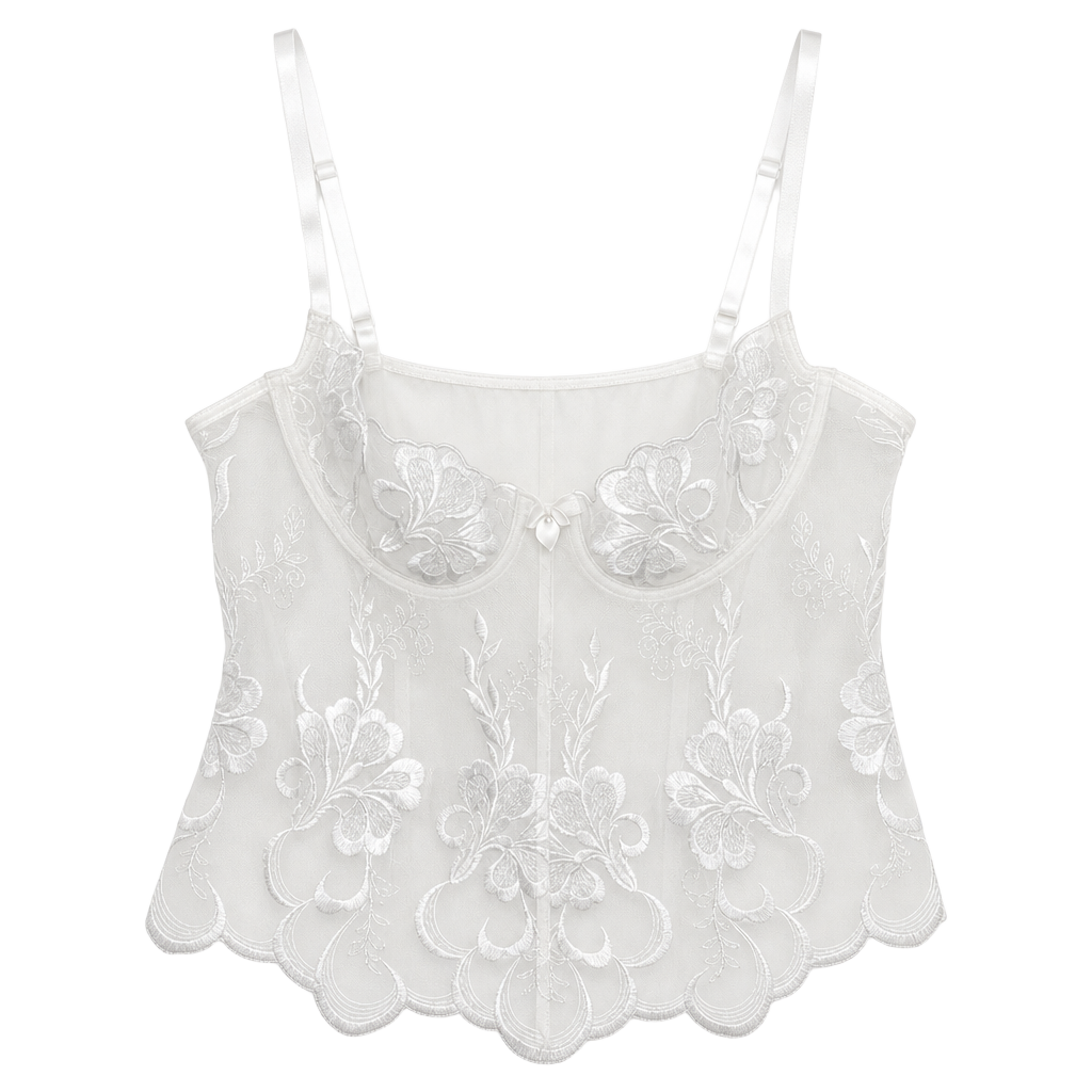 Frederick's of Hollywood Sheer Floral Embroidered Corset Bustier Cami Top L 1