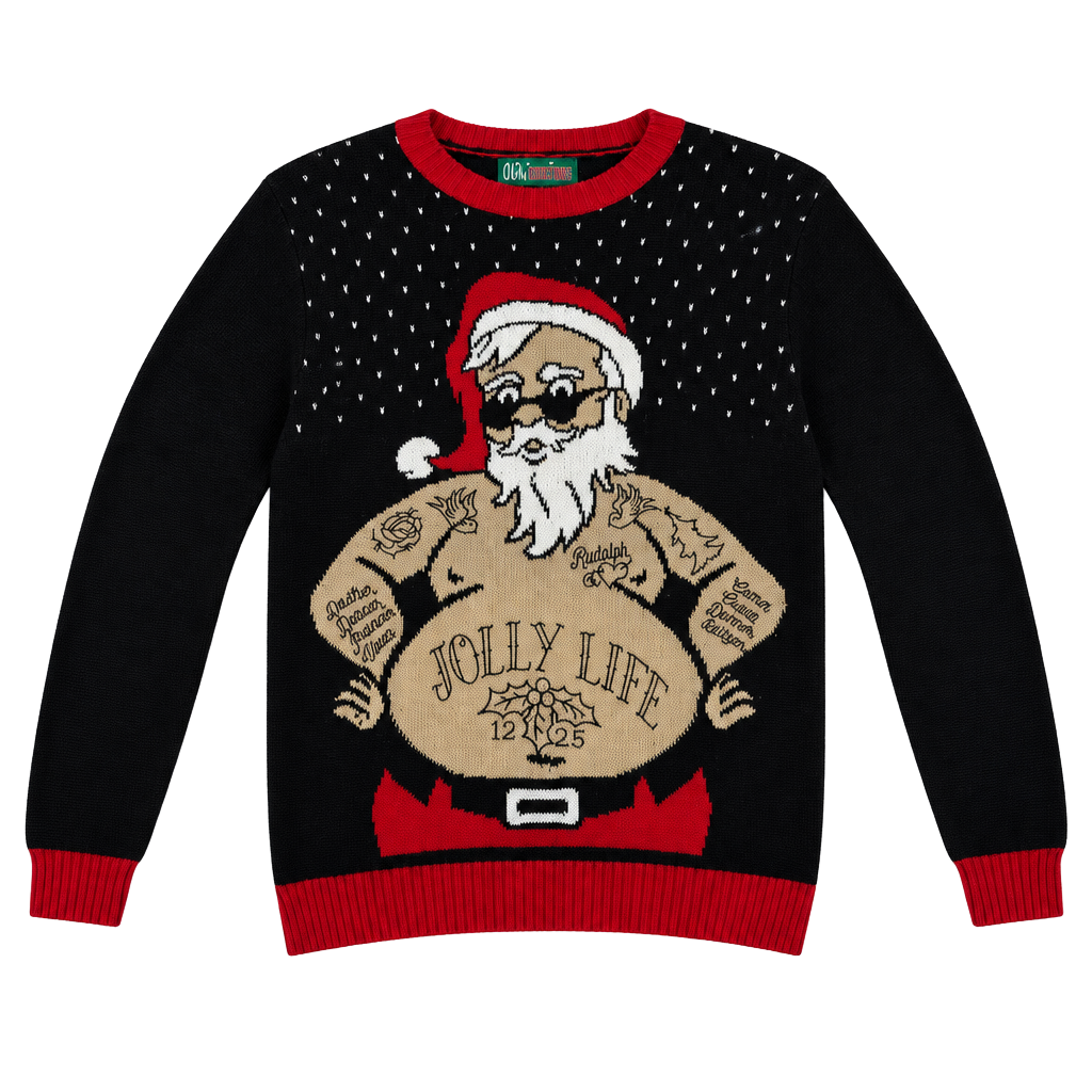 Ugly Christmas Sweater Size XL Tacky Tattoo Santa Jolly Life Holiday 1