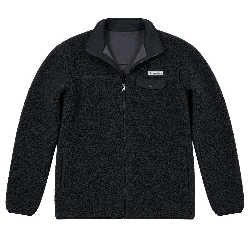 Columbia PFG Full Zip Fleece Jacket Size L Black Sherpa High Pile 1