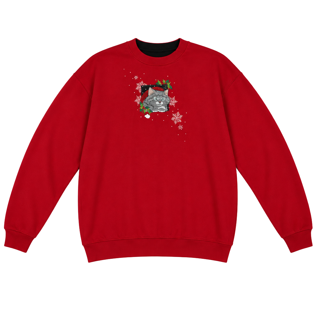 Top Stitch By Morning Sun Christmas Cat Sweatshirt Size 2X Red 1