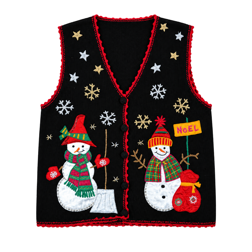 Vintage NutCracker Ugly Christmas Sweater Vest Size Medium Snowman Noel 1