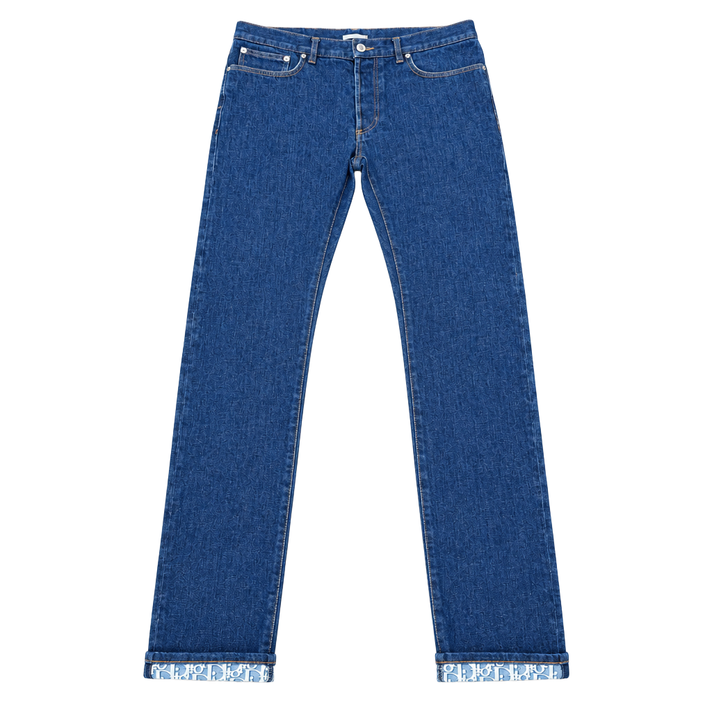 Dior Oblique Cuffs Denim Jeans Size 32 Dark Blue Made In Italy 1