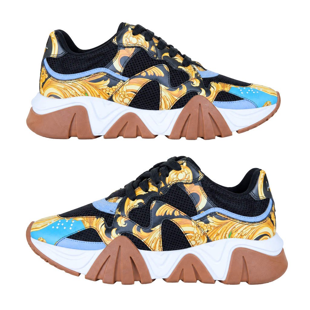 Versace Squalo Size 41 Black Baroque Print Leather Sneakers 1