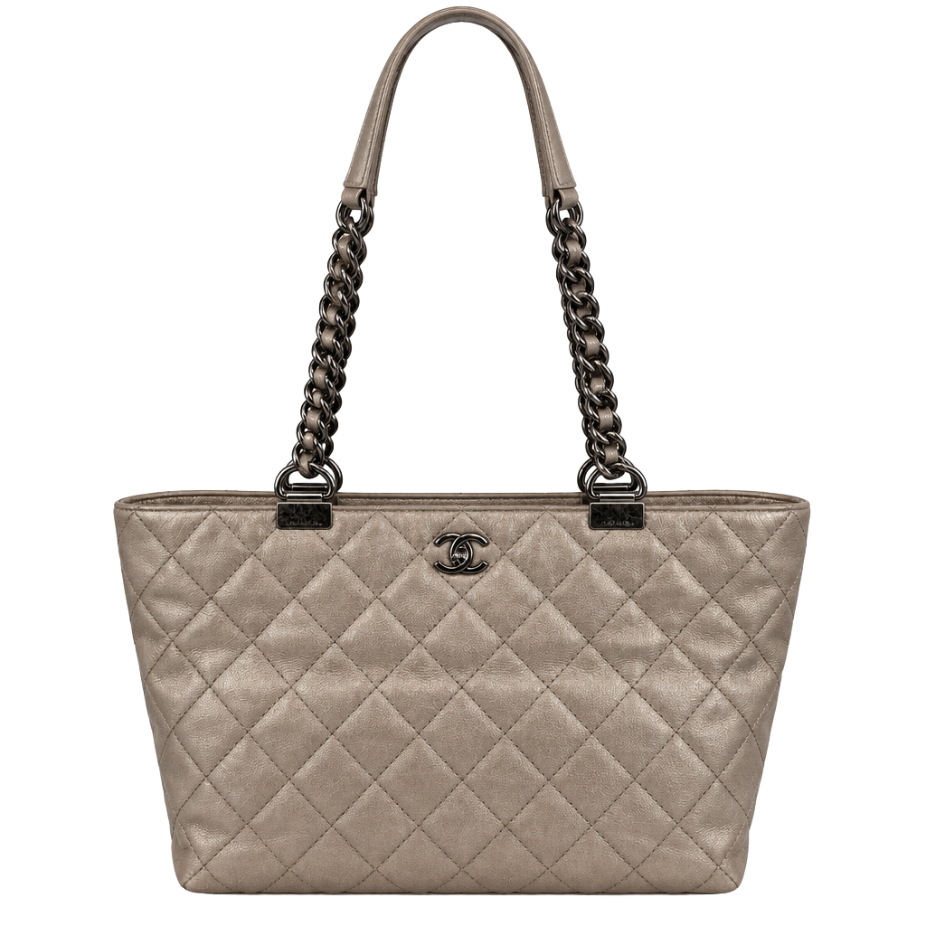 Chanel Shopping In Chains Tote Grey Quilted Glazed Calfskin Leather 1