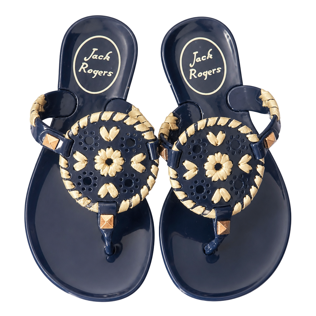 Jack Rogers Georgica Jelly Sandal in Midnight Navy & Gold 1