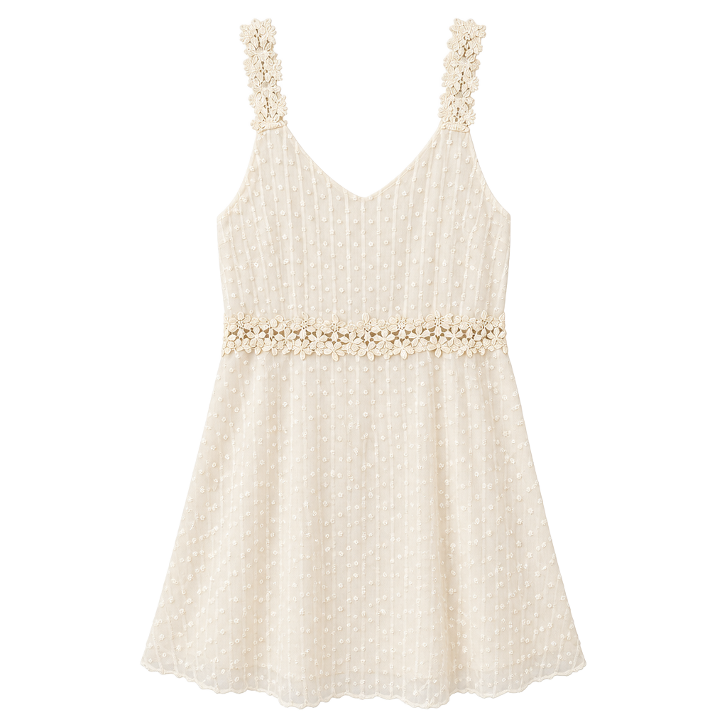 Swiss Dot Lace Trim V-Neck Cami Summer Dress 1