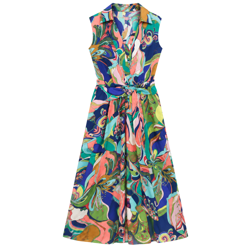 Tahari ASL Sleeveless Midi Dress Size 10 Multicolor Pucci Print 1