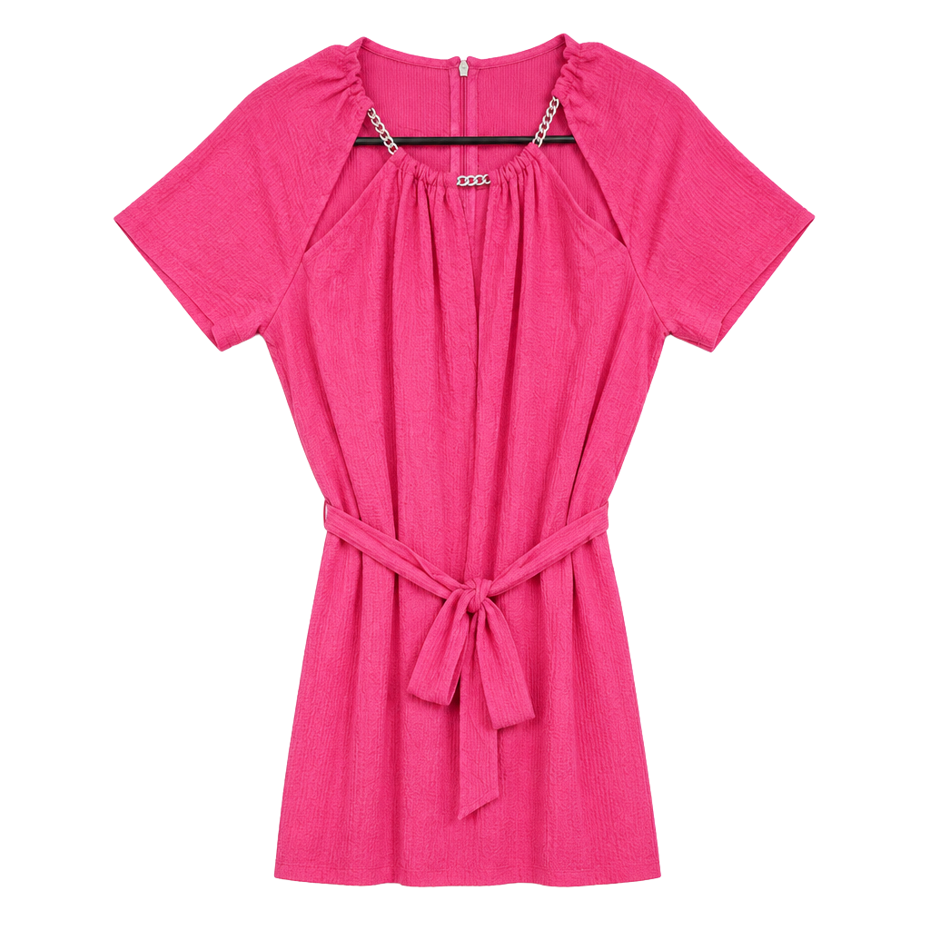 NWT Michael Michael Kors Dress Size L Pink Chain Detail Tie Waist 1