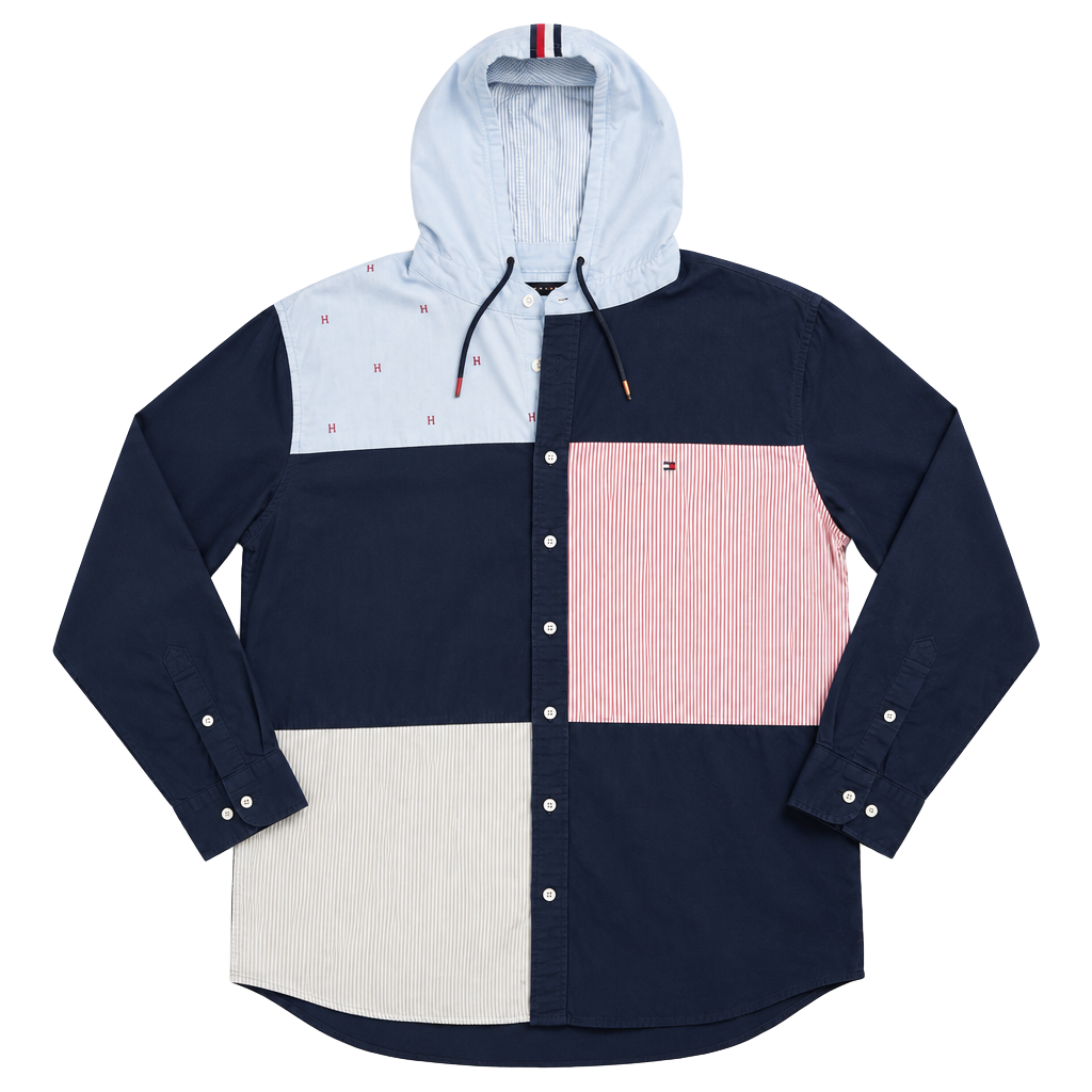 Vintage Tommy Hilfiger Patchwork Hooded Long Sleeve Button Down Shirt 1