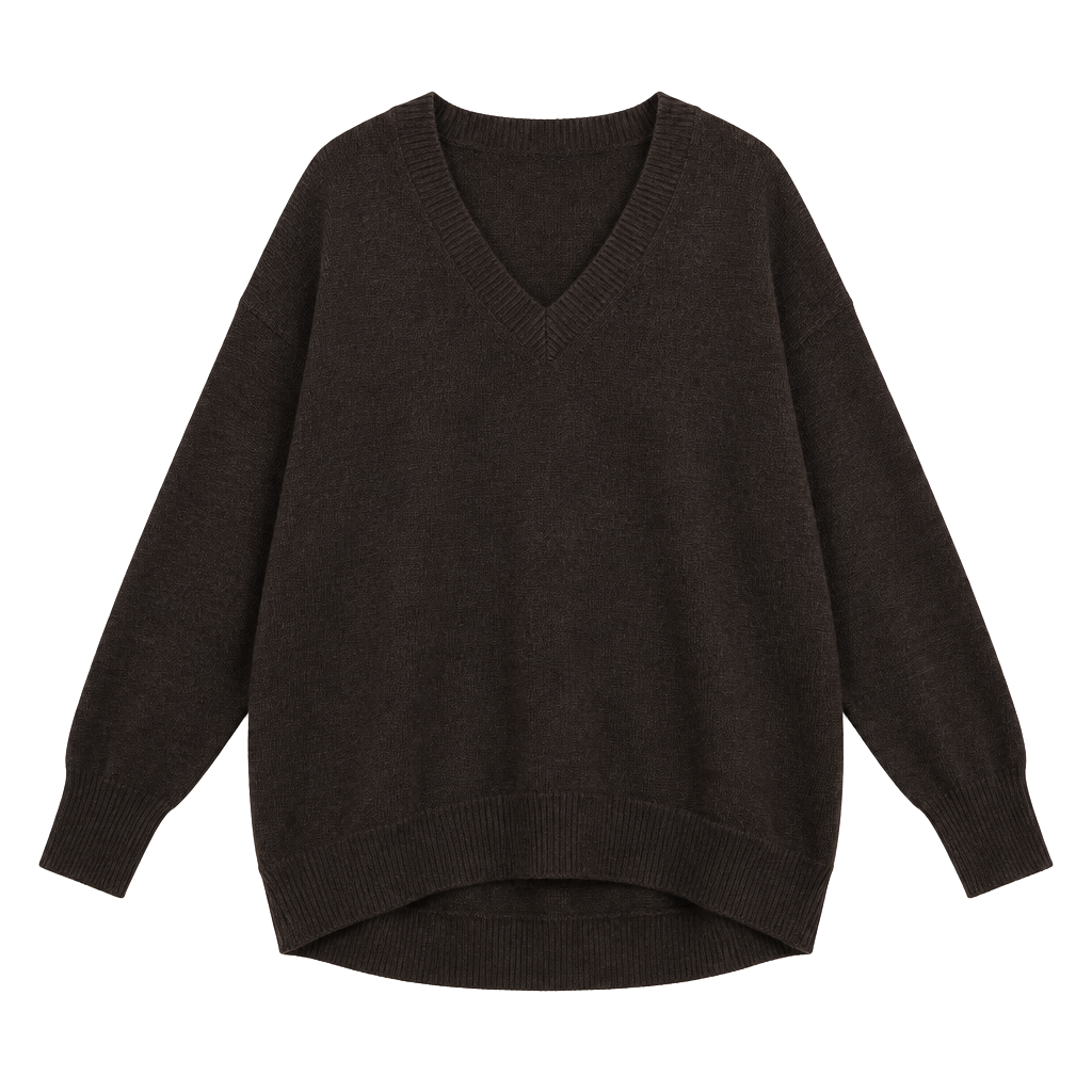 Moda International V-Neck Sweater Size M Brown Cotton Cashmere 1