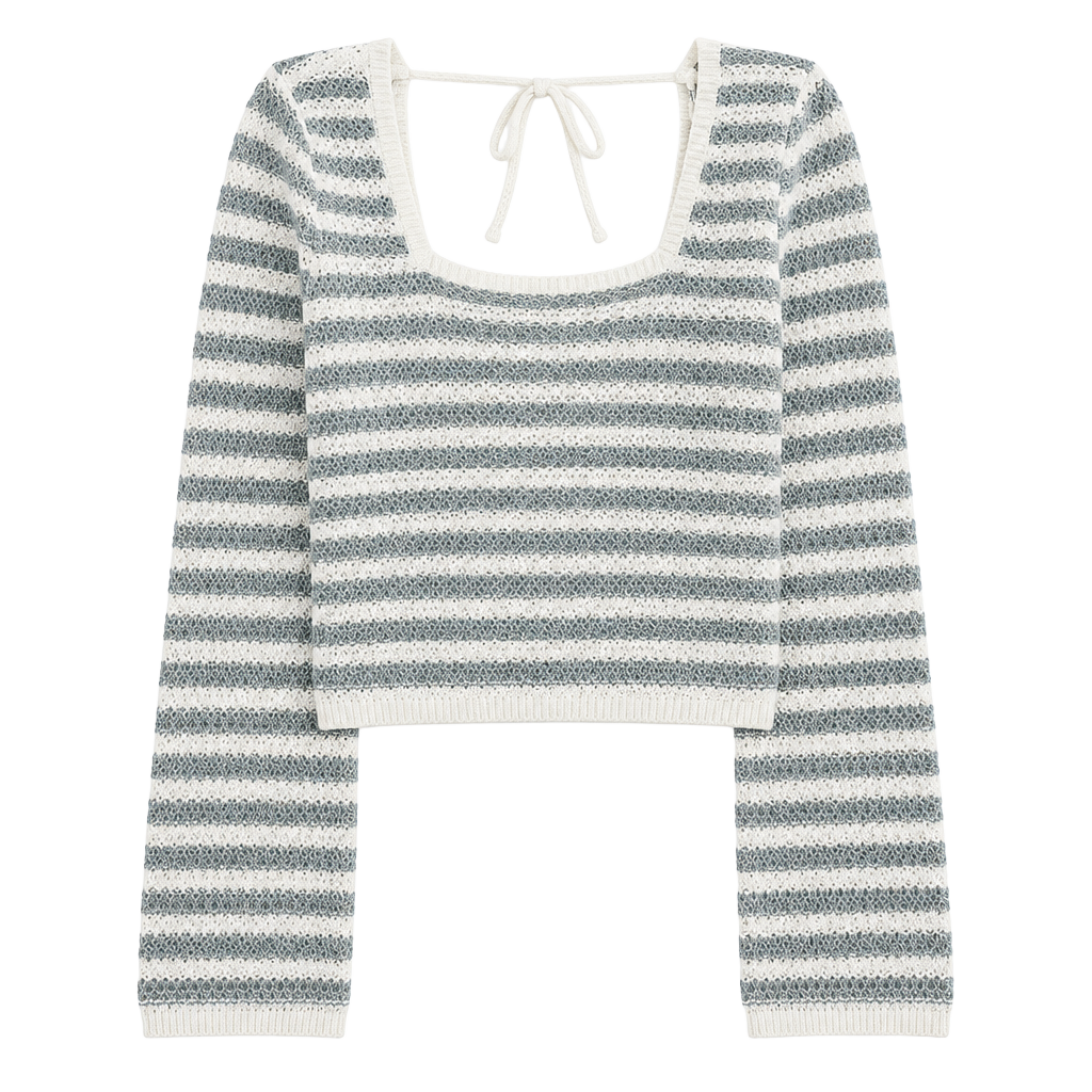 Hollister Crochet Knit Crop Sweater Size M Blue White Striped 1
