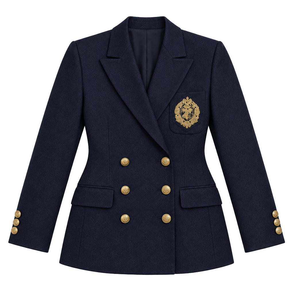 Linda Allard Ellen Tracy Blazer Size 8 Navy Wool Crest Patch 1
