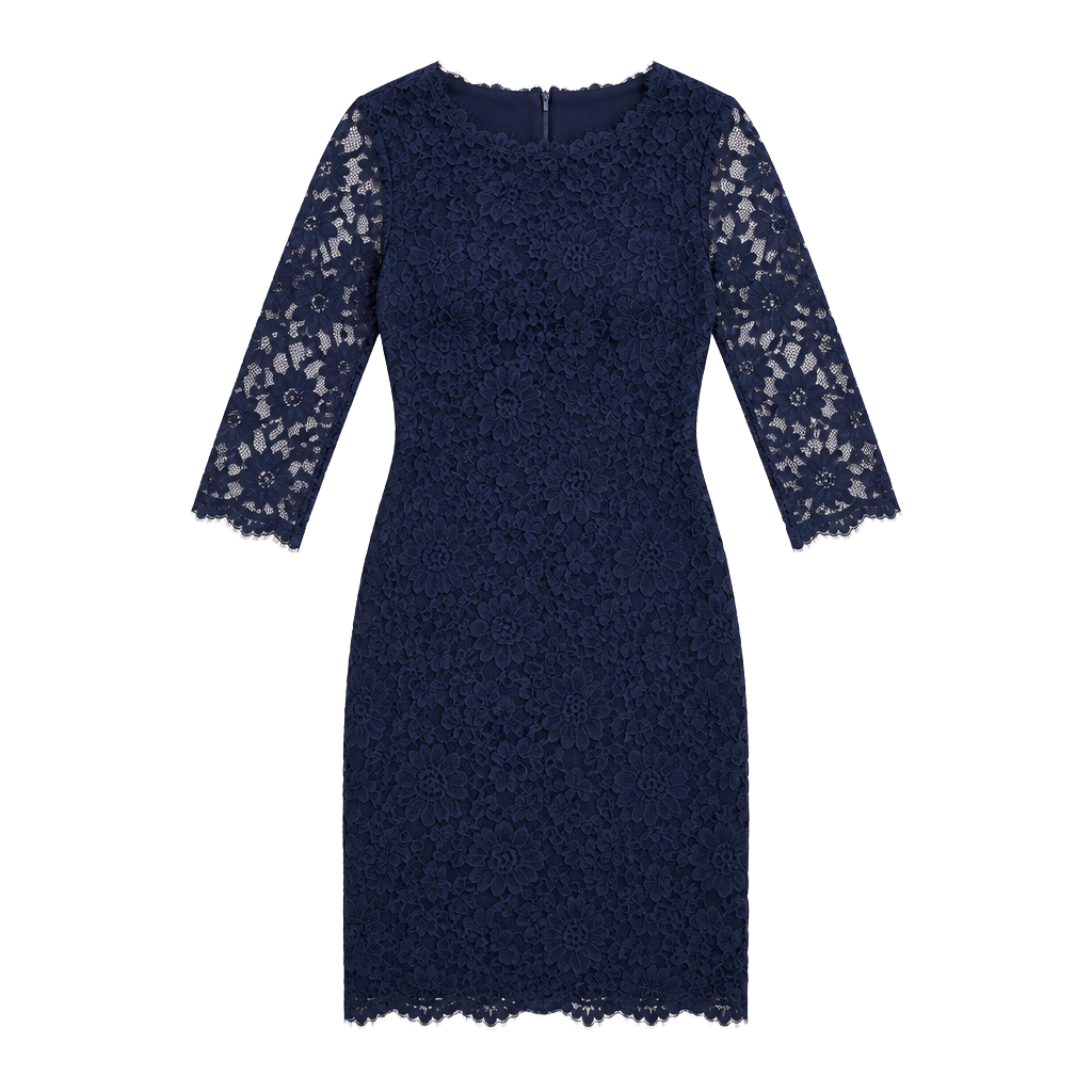 Cache Dress Size 2 Blue Lace Sheath Scallop Hem Two-Way Zip 1