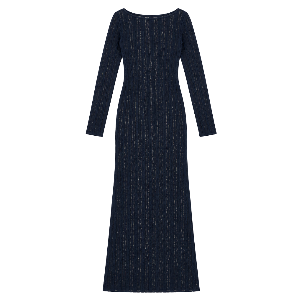 Future Collective Open Stitch Maxi Dress Blue Long Sleeve XL 1