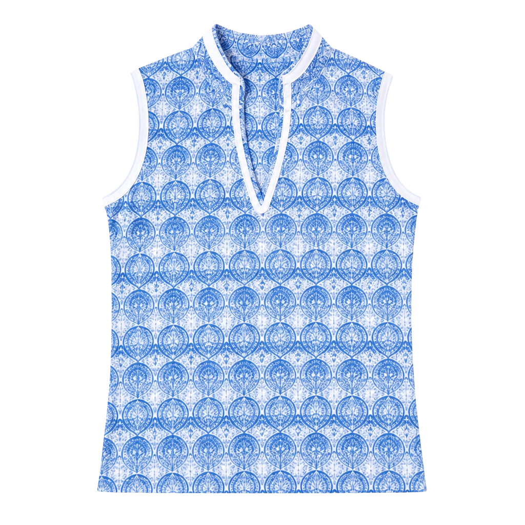 Sigrid Olsen Golf & Tennis Sleeveless Top Size L Blue White Print 1