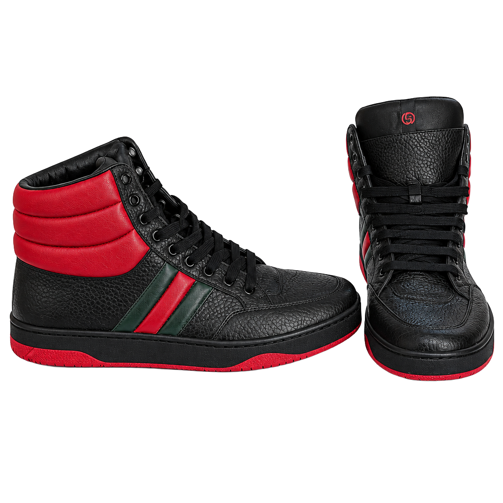Gucci Ronnie Padded High Top Sneakers Black Red Leather 1