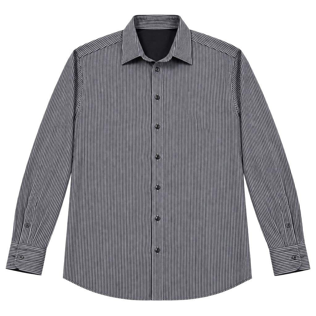 Parc 81 Mens Slim Fit Gray/Black/White Striped Button Down Long Sleeve Shirt L 1