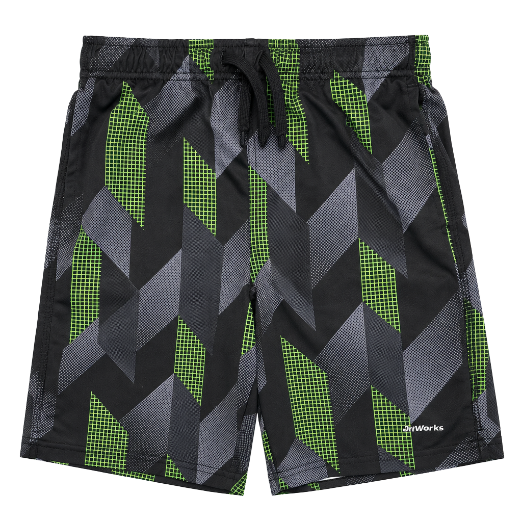 Athletic Works Active Shorts Size L (10-12) Black Green Geometric. 1