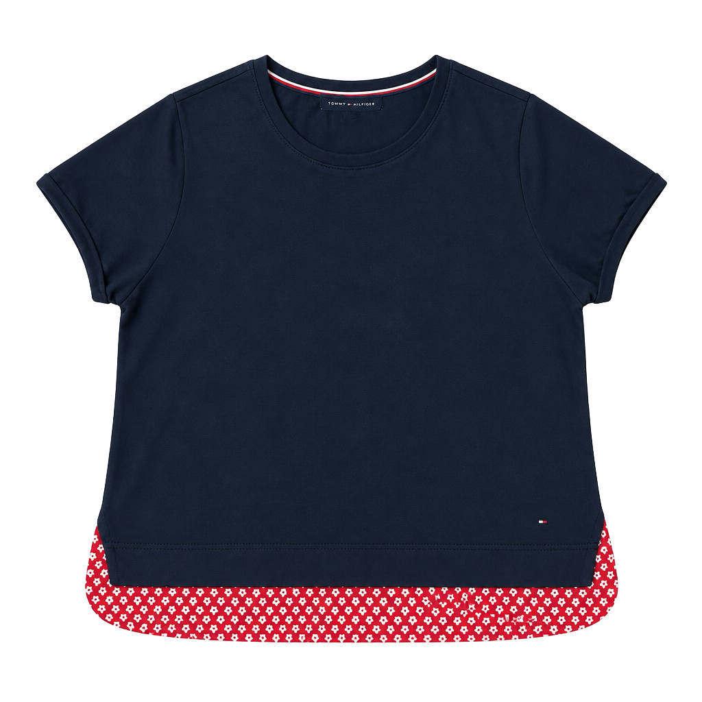 T-shirt XL Tommy Hilfiger shortsleeved navy blue women's top with a red floral 1