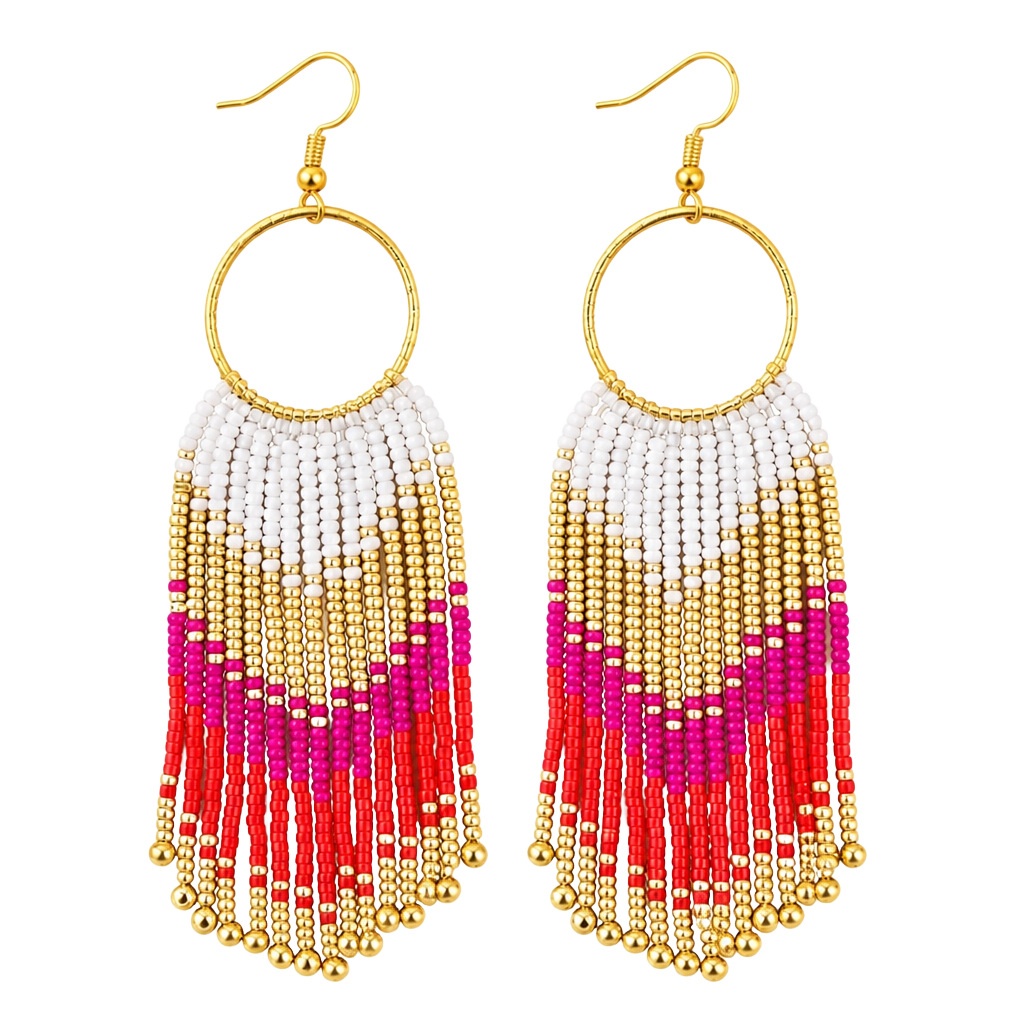 Sunset Fiesta Fringe Beaded Earrings( New Handmade) 1