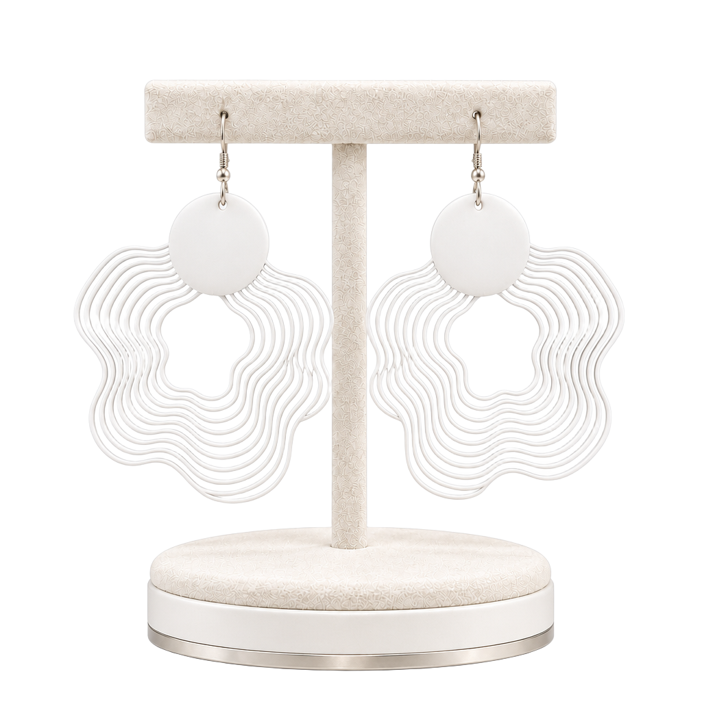 Shey.M Shop White Ripple Bloom Handmade Geometric Earrings 1