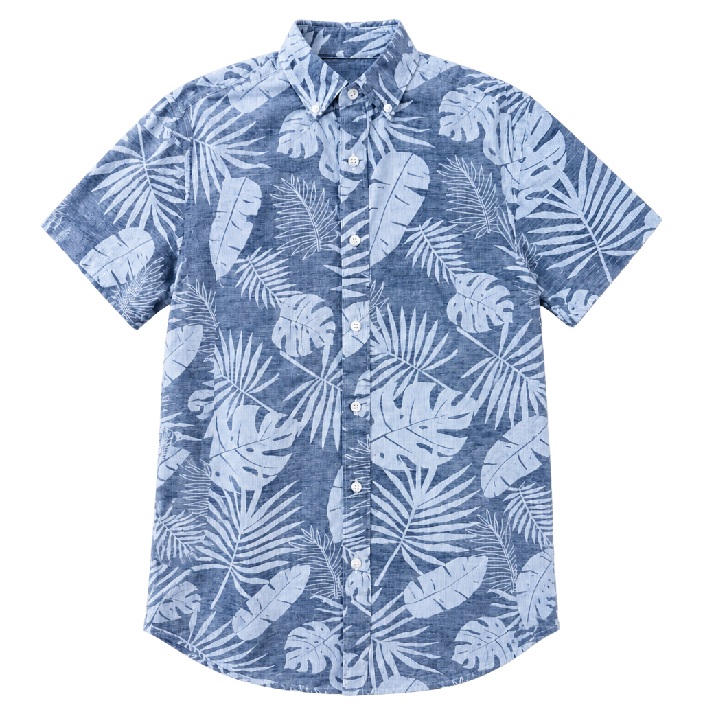 Club Room Men's Blue Tropical Palm Leaf Short Sleeve Button-Down Shirt Size L 1