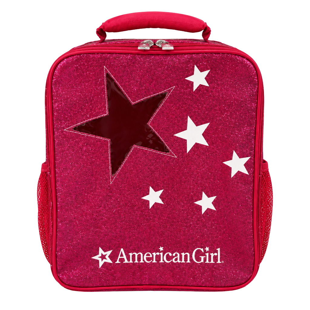 American Girl Sparkle Doll Tote Backpack Pink Star Window 1