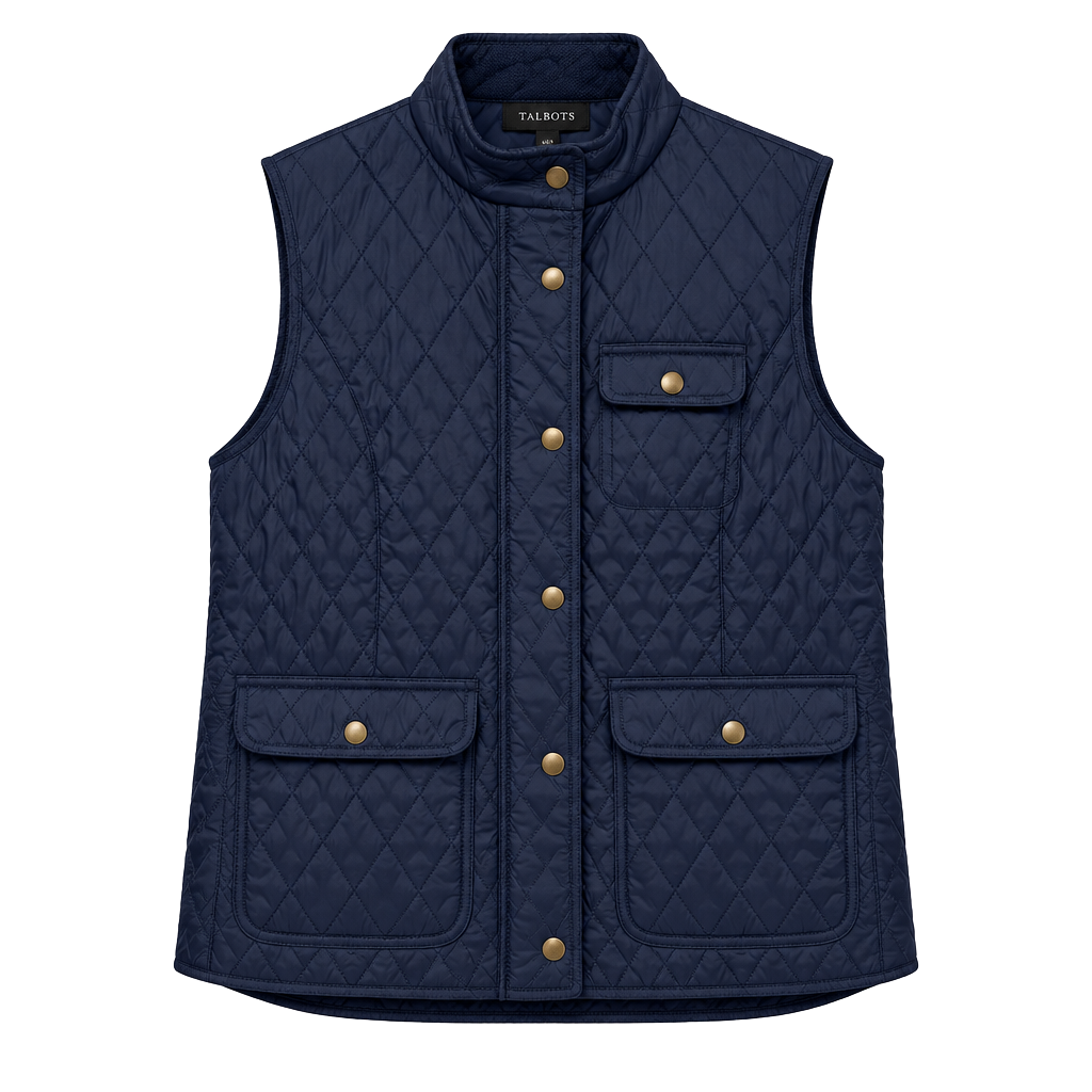 Talbots Quilted Vest Size M Navy Blue Fleece Lined 1