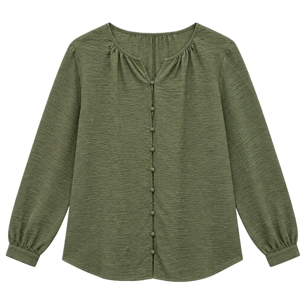 Nine West Button Front Balloon Sleeve Tunic Size L Green 1