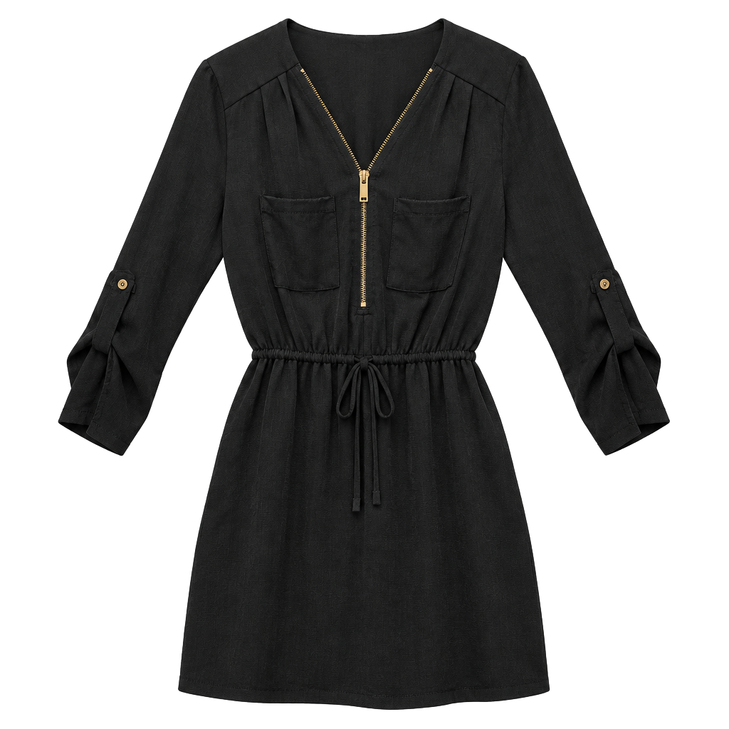 Women's 3/4 Sleeve Zipper Front Tunic Shirt Dress 1