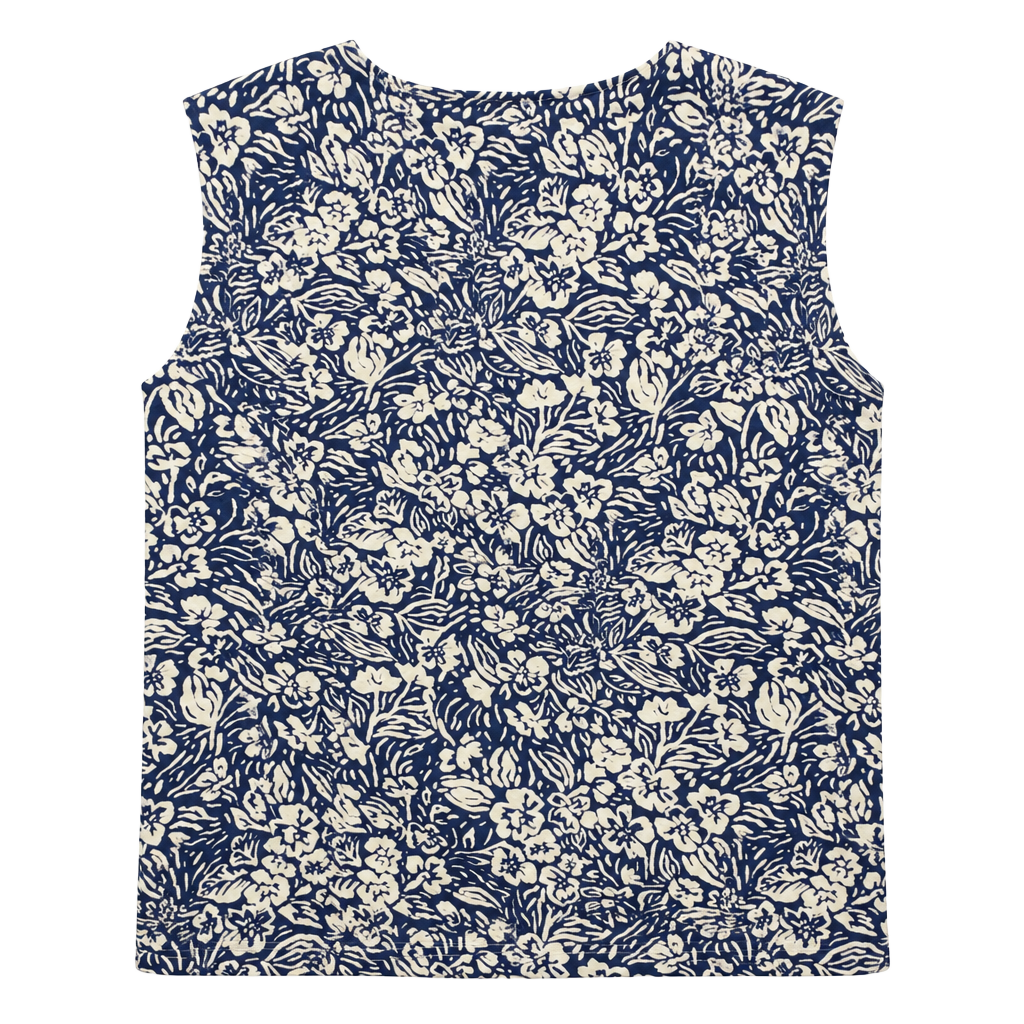 Unbranded Floral Sleeveless Top Blue White 1