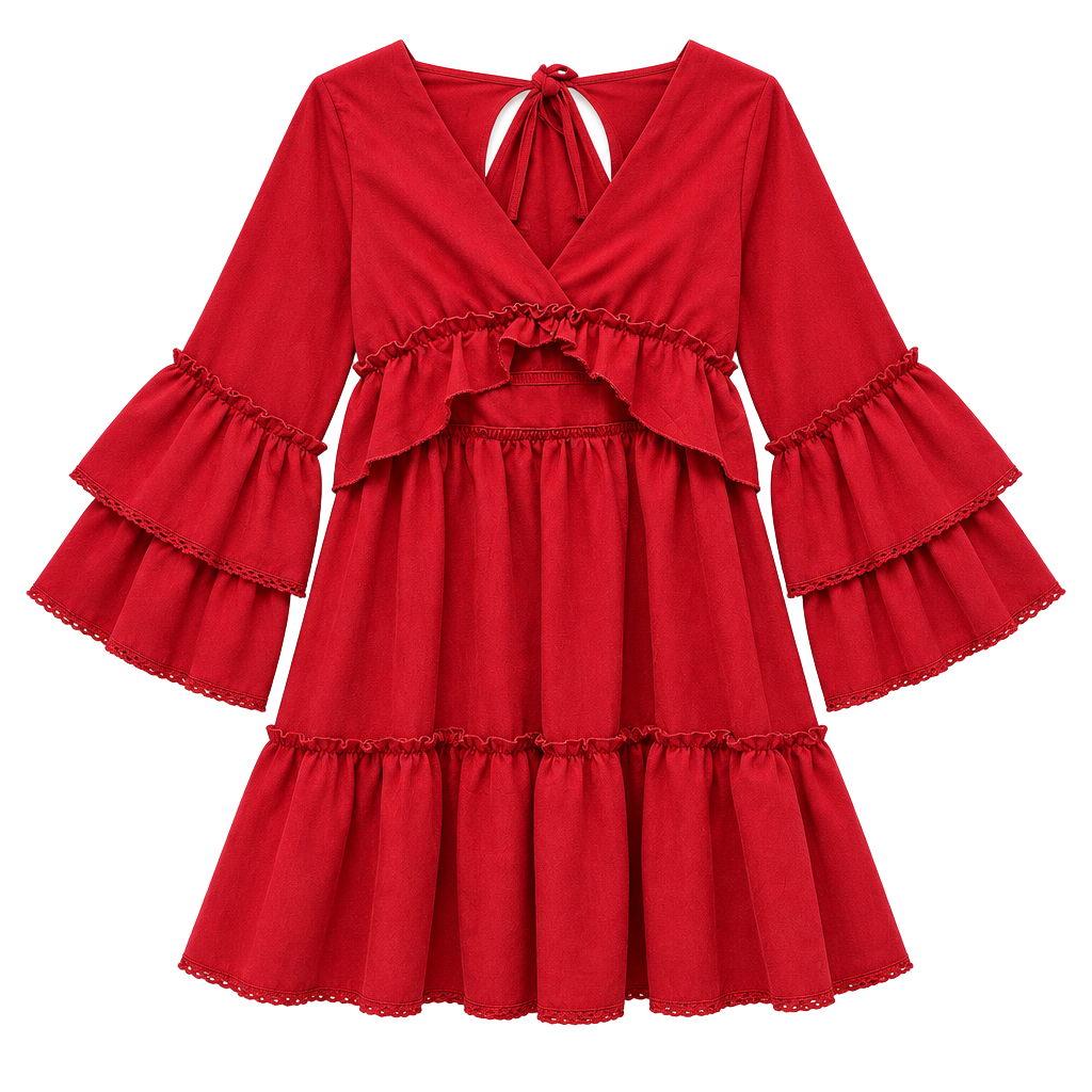 Red Ruffle Dress Long Sleeve 1