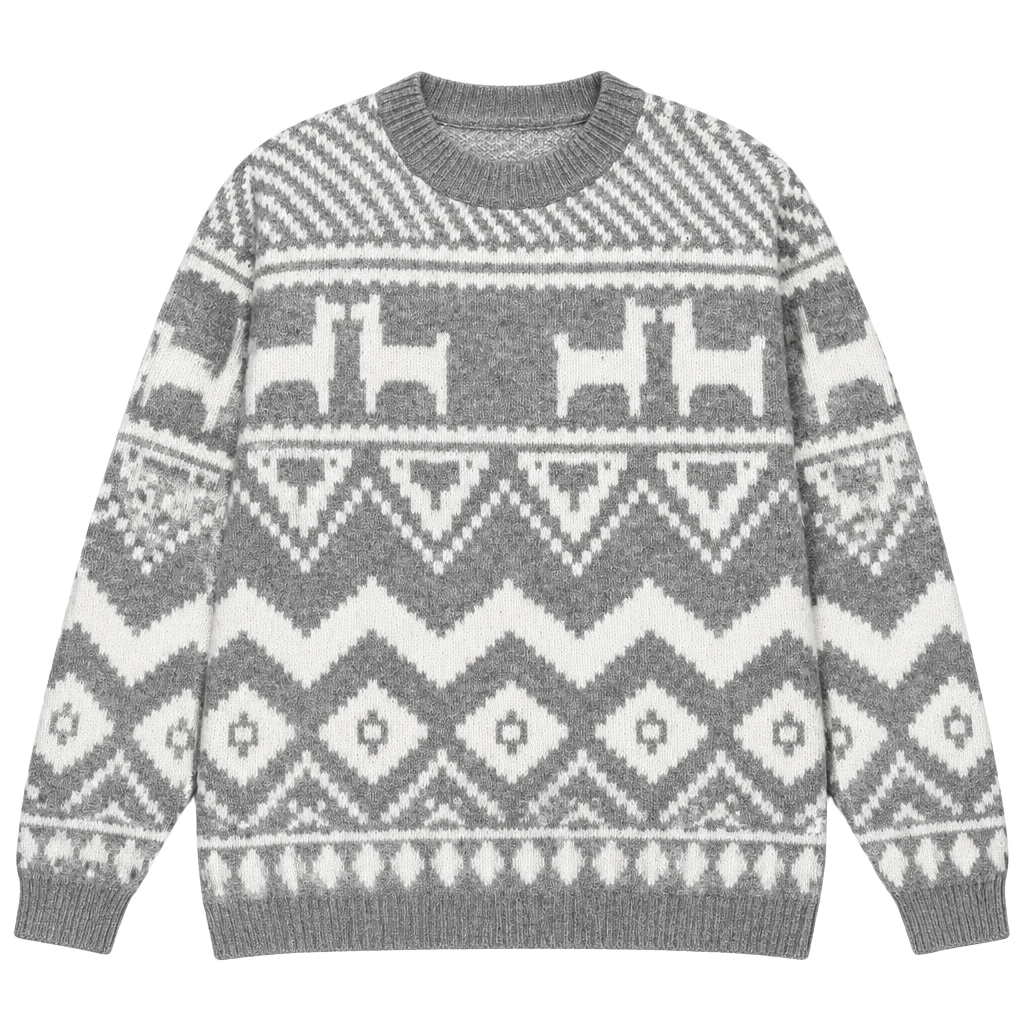 H&M Llama Jacquard Knit Sweater Gray White 1