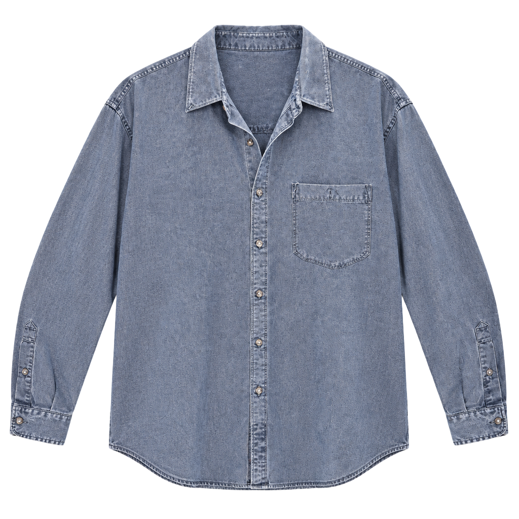 Silk Blend Vintage Crossroads Long Sleeve Button Down Shirt Blue Denim 1