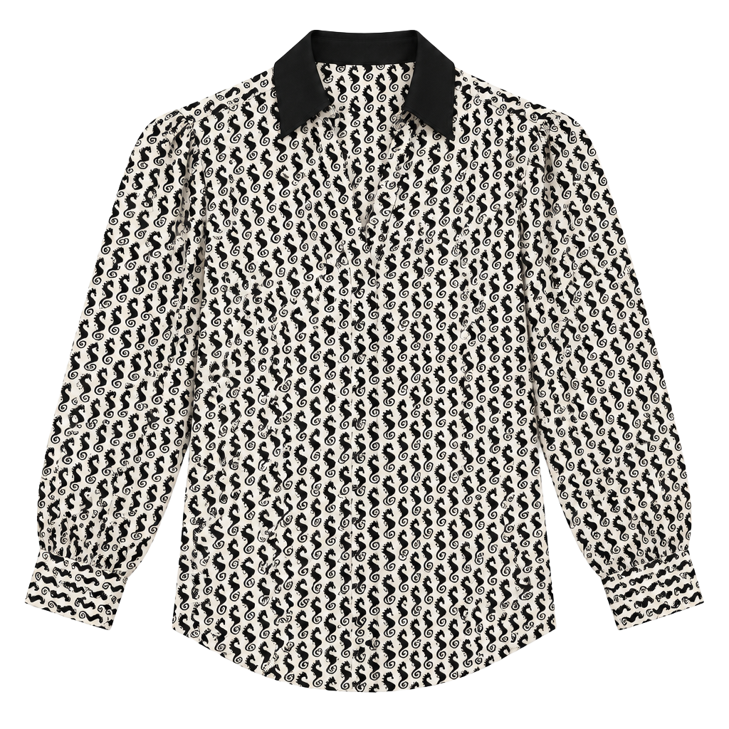 Moulinette Soeurs Seahorse Print Blouse Size 0 Black White 1