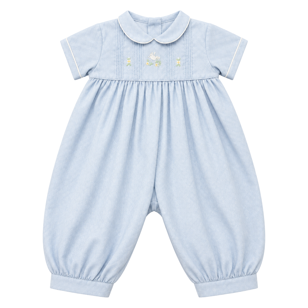 Vintage Bubble Romper Size 0-3 months Light Blue Embroidered 1