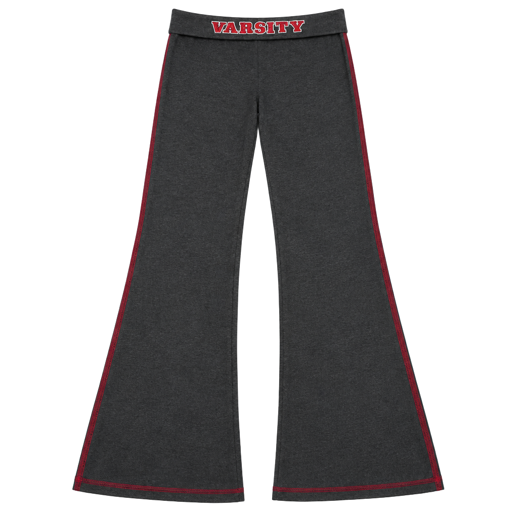 Vintage Varsity Foldover Flare Leggings Charcoal Heather Gray Bling 1