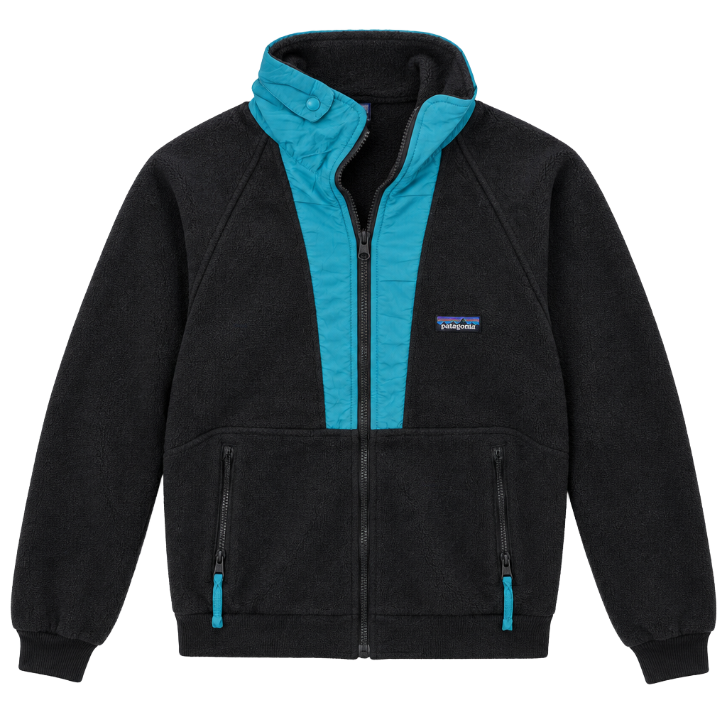 90’s Eddie Bauer Fleece Jacket Size L Black Teal Full Zip 1