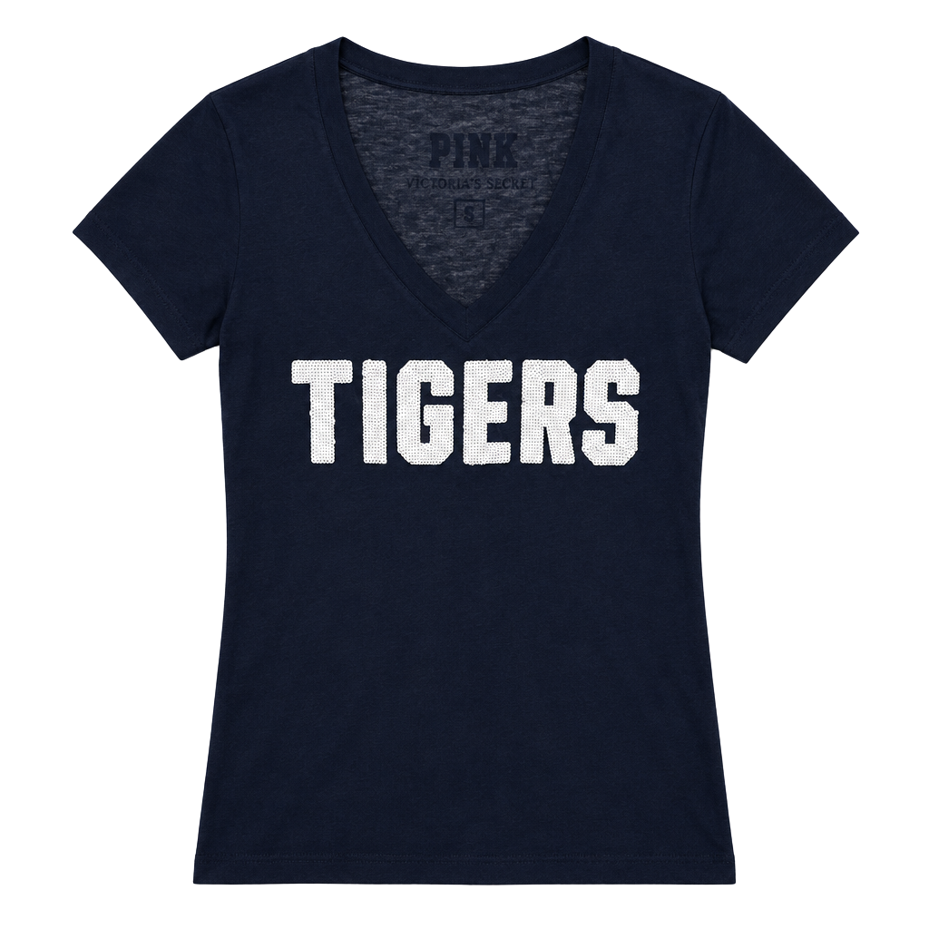 Pink Victoria's Secret Tigers Size S Sequin T-Shirt Navy 1