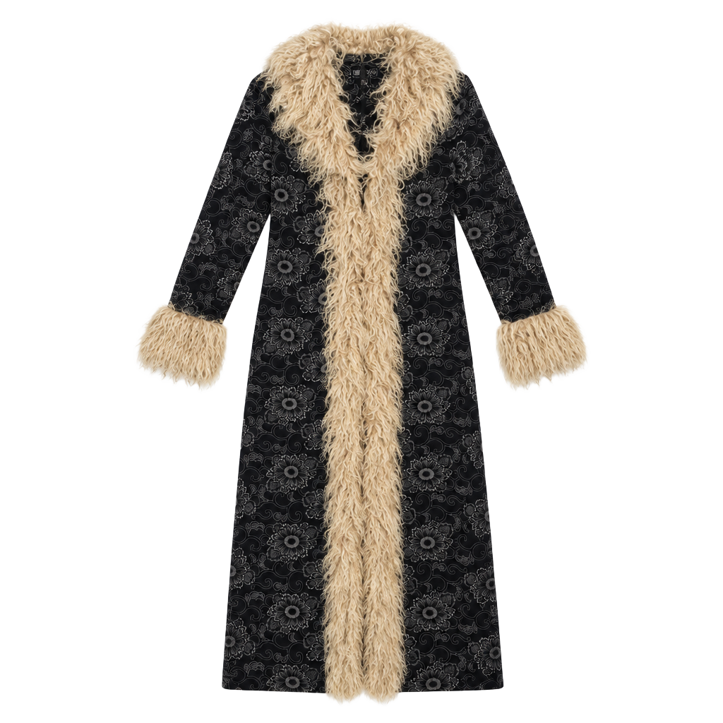 Penny Lane Current Mood Brocade Faux Fur Maxi Coat Black Afghan Style 1