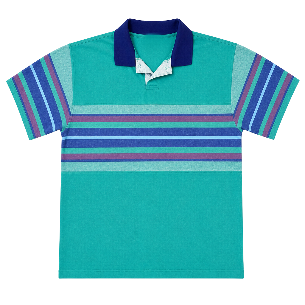 Vintage Peter B Short Sleeve Striped Polo Shirt Teal and Purple 1
