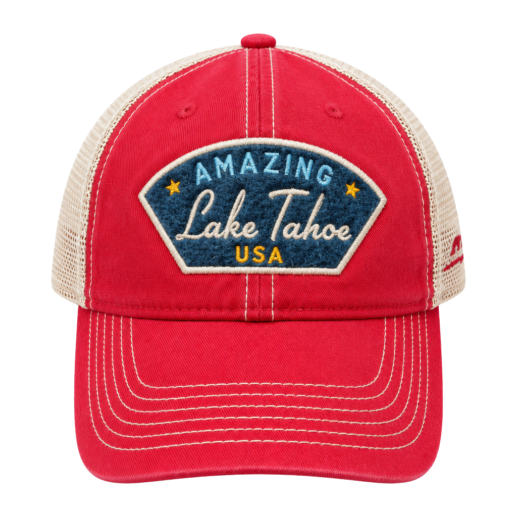 Fahrenheit Headwear Lake Tahoe Trucker Hat Snapback Red 1