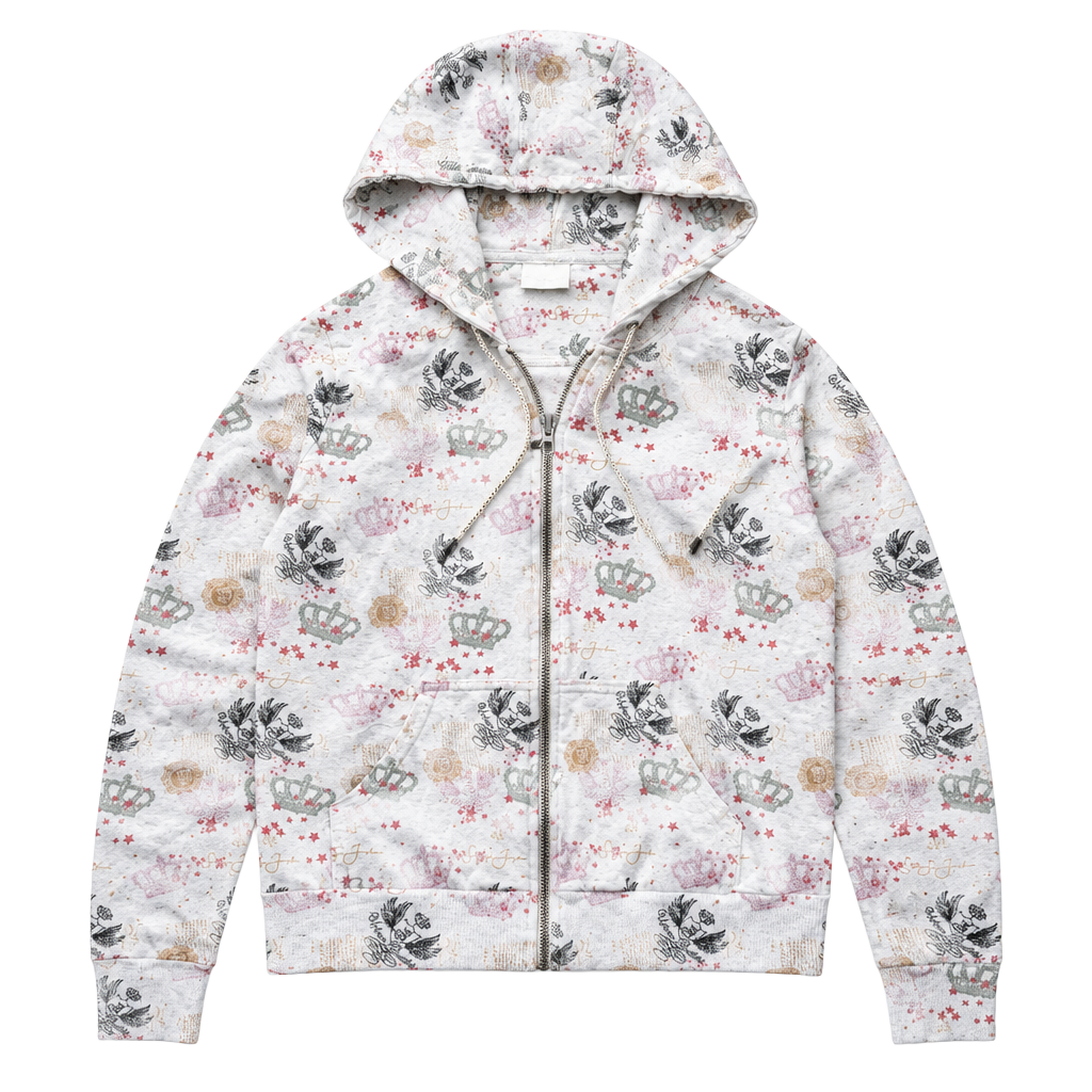 Sean John Crop Top Zip Up Hoodie White Crown All Over Print Y2K 1