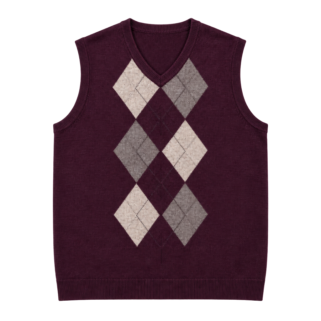 Dockers Argyle V-Neck Sweater Vest Size L Burgundy 1
