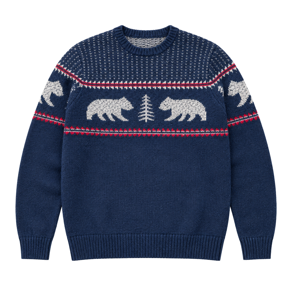 Old Navy Bear Fair Isle Sweater Size M Blue Knit Pullover 1