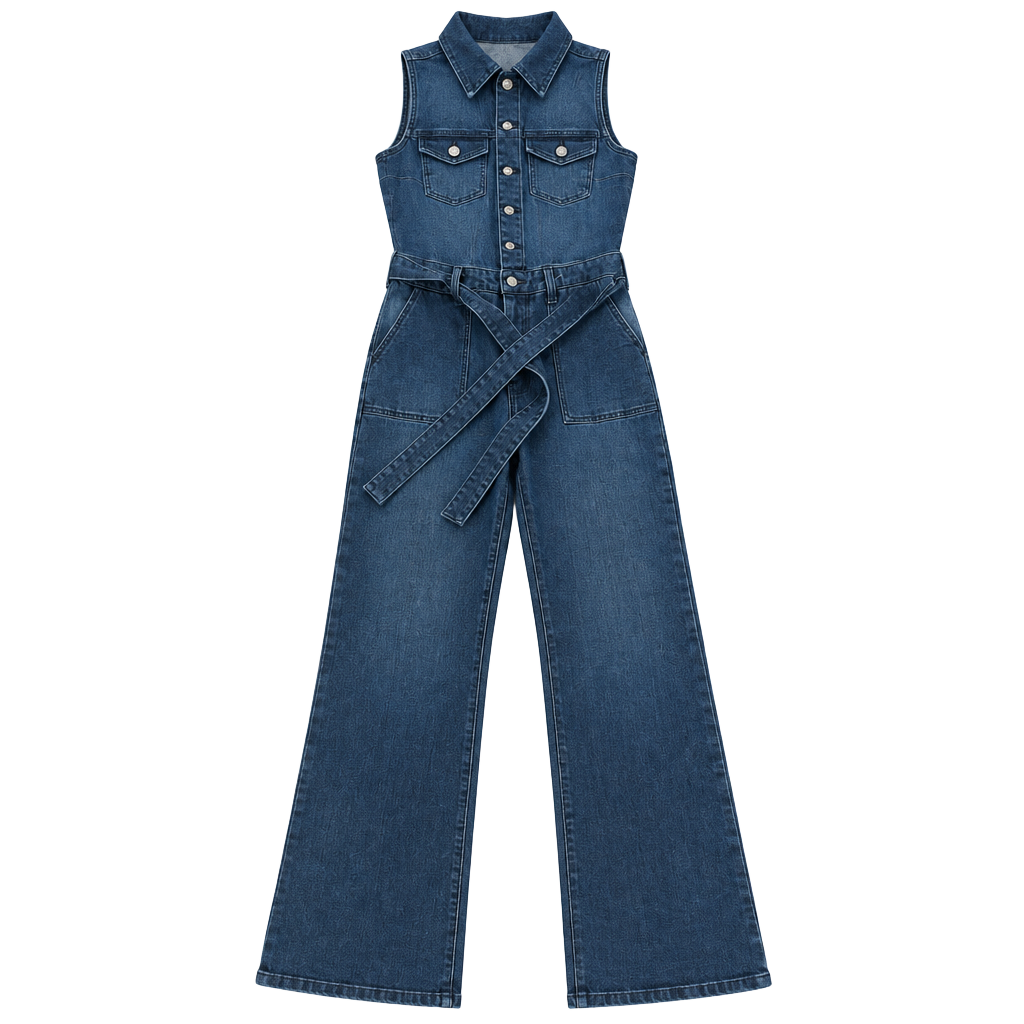 Rewash Denim Jumpsuit Size 8 Blue Sleeveless Belted Flare 1