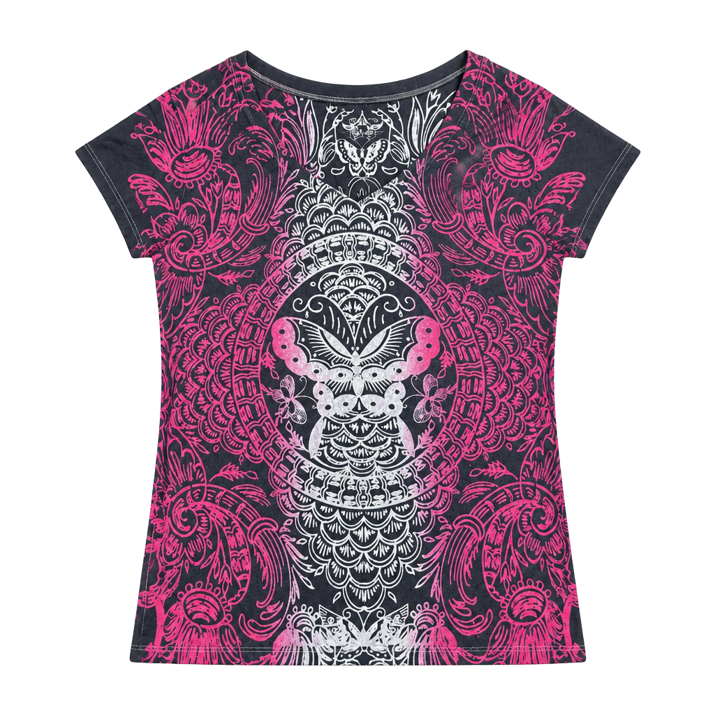 Y2K Gothic Shirt Women’s XL Grunge V-Neck Baby Tee Black Pink 1