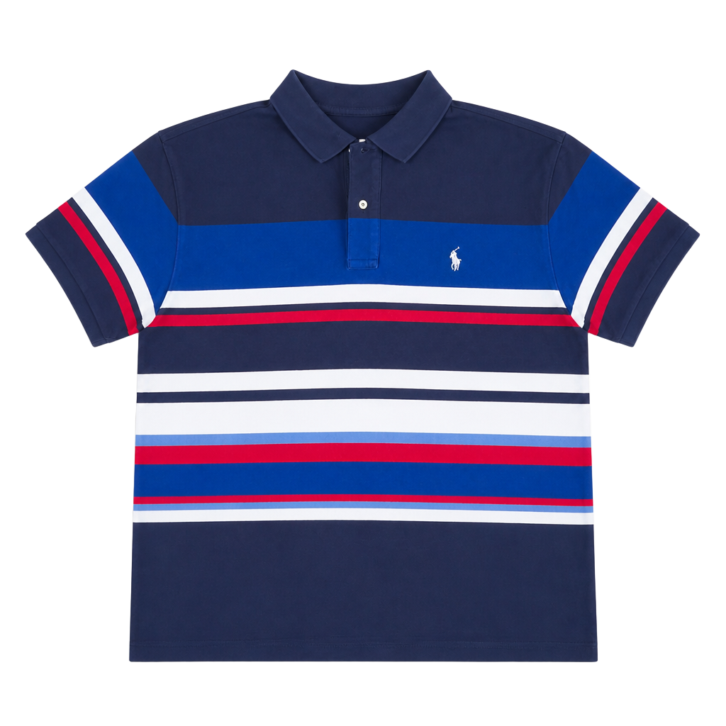 Polo Ralph Lauren Polo Shirt Mens 2XB Striped Mesh Blue Red White Colorblock
1