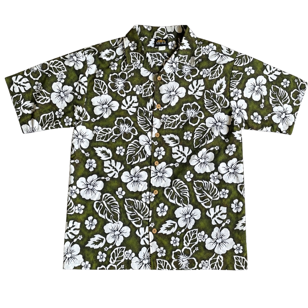 Vintage ODO Hawaiian shirt Mens large floral green white made in USA 90s 1