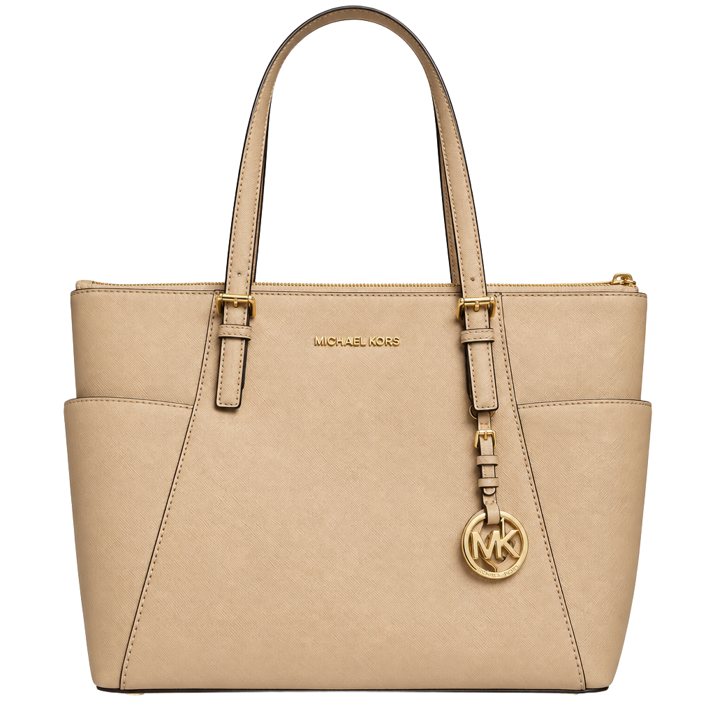 Michael Kors Jet Set East West Top Zip Tote Bag Beige Leather 1